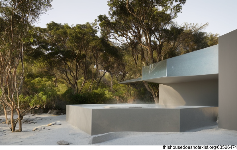 A modern, minimalist house in Johannesburg, South Africa with an exterior designed to take in the best of the beach sunset