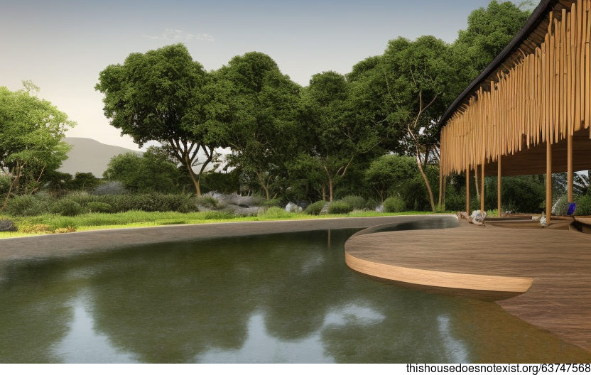 Tribal Garden Exterior with Curved Bamboo and Infinity Pool