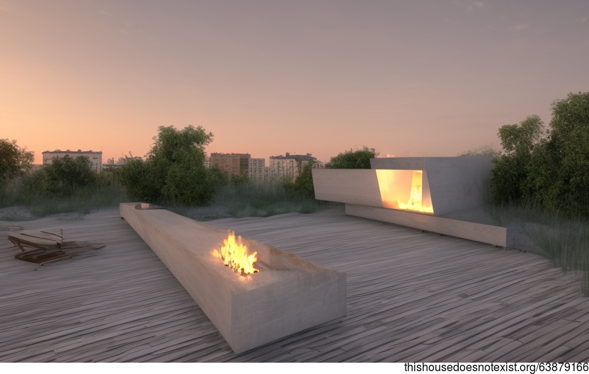 Exposed Rectangular Wood, Bamboo, and Stone House With Sunset Views of Warsaw, Poland