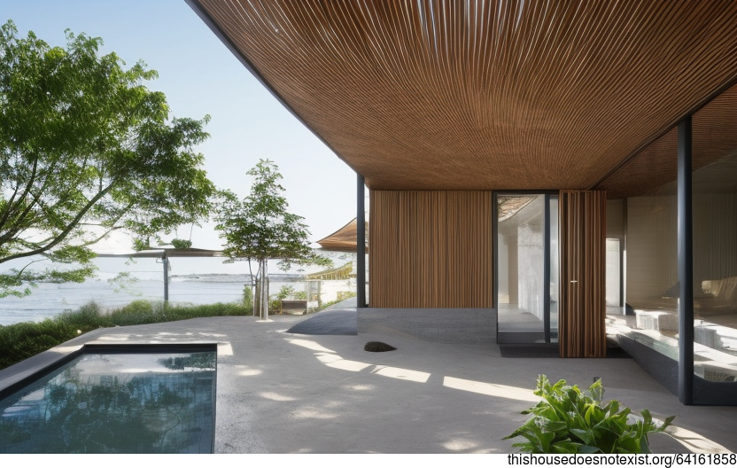 A Modern Beach House in Boston with Exposed Bejuca Wood and a Steaming Hot Jacuzzi