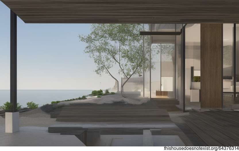 Rectangular Glass House with Bamboo and Stone Exterior on the Beach in Toronto, Canada