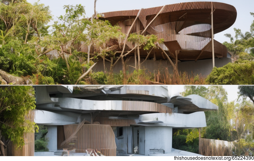 Eco-Friendly Buenos Aires Beach House With Exposed Circular Timber, Bamboo Bejuca Vines, and Korean Spa Inside