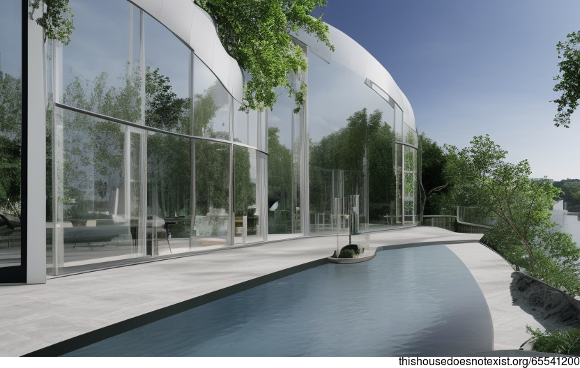 A Modern Architecture Home with Hanging Plants and an Infinity Pool with a View of Frankfurt, Germany in the Background