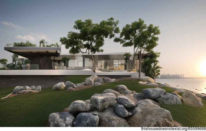 A Modern Architecture Home with a View of the Beach at Sunset in Bangkok, Thailand