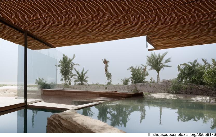 Eco-friendly house exterior with view of the beach in Riyadh, Saudi Arabia