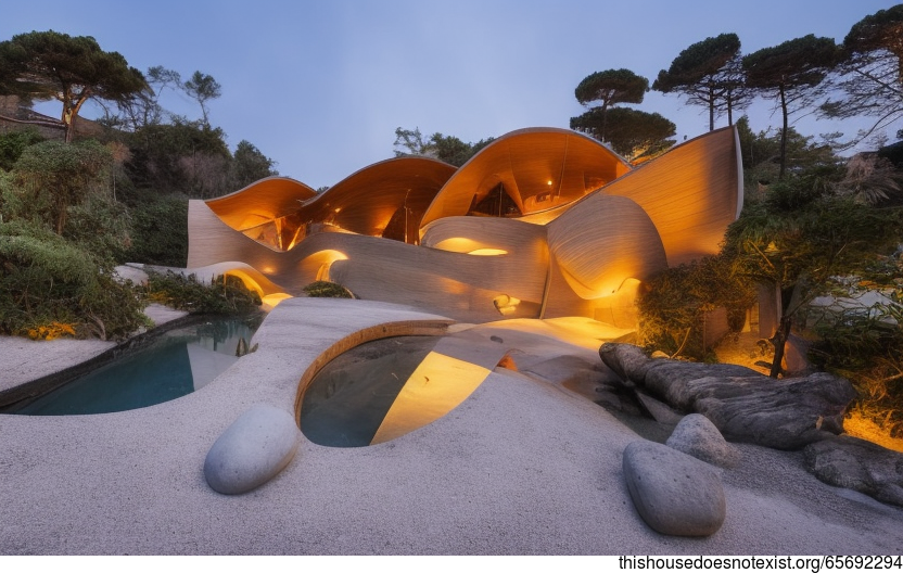 A modern home in Milan, Italy with an exterior designed to resemble the beach at night