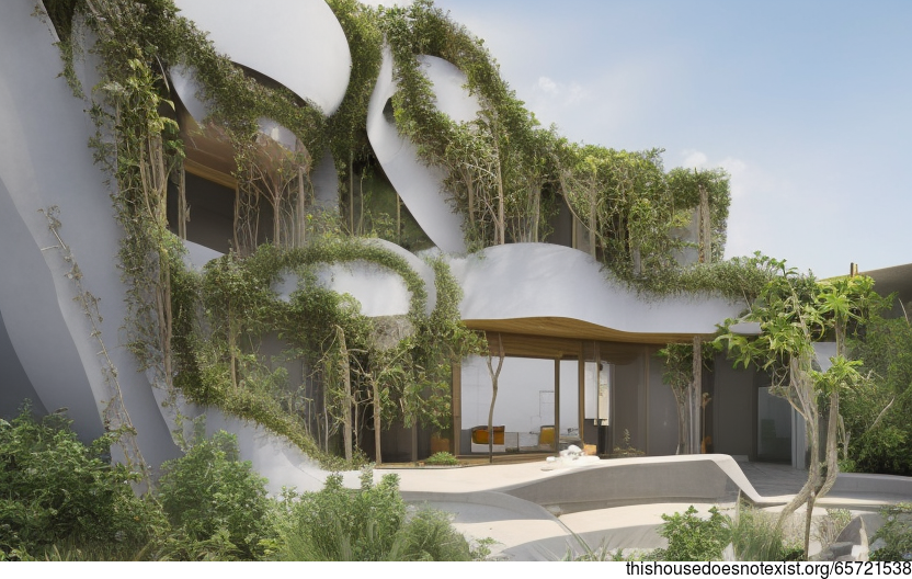 A Modern Home on the Beach with Hanging Plants and a Jacuzzi