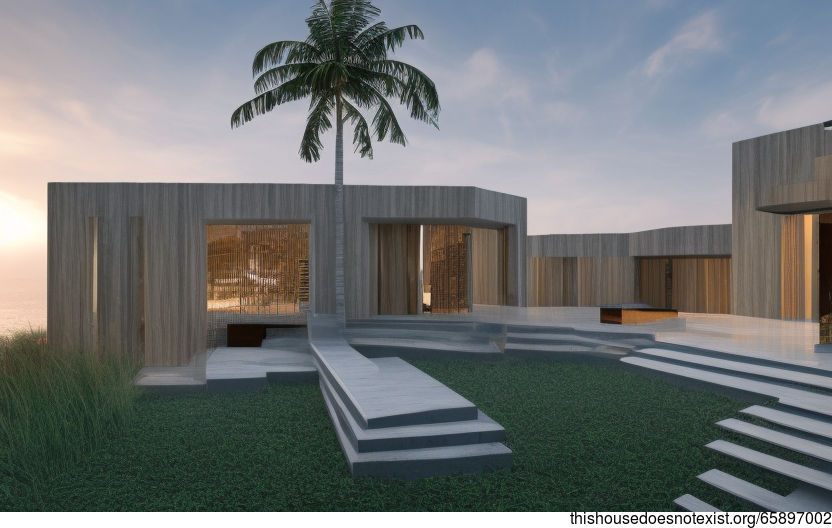 Generation From Tribal Modern House Exterior With Beach Sunset View in Jakarta, Indonesia