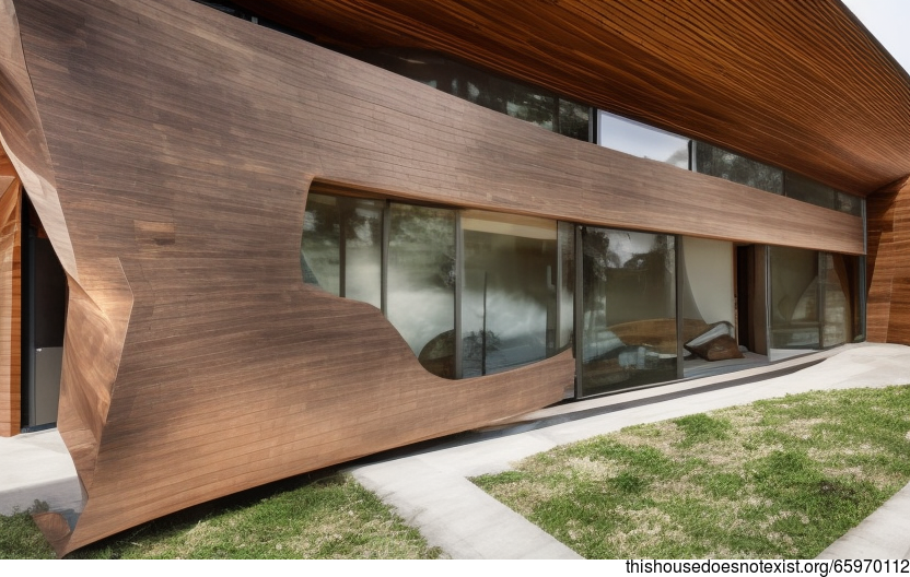 A Modern Tribal Home With an Exposed Curved Wood Exterior and a View of Taipei, Taiwan