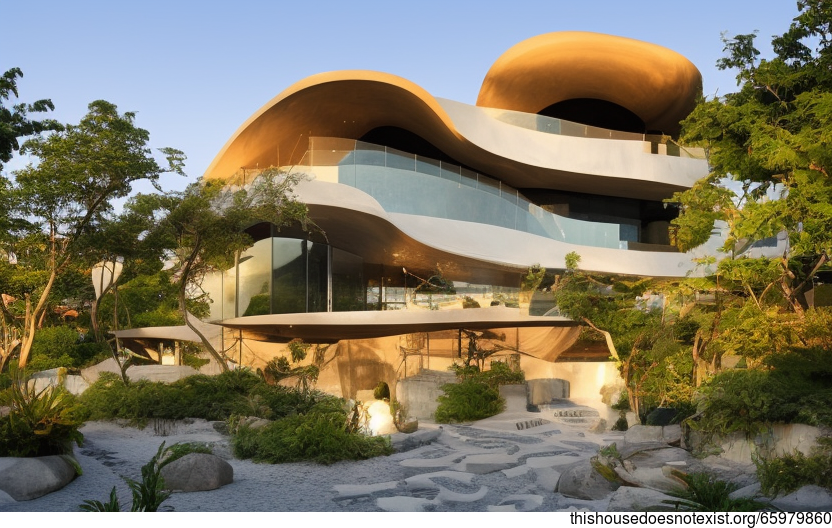 A modern architecture home with a view of the beach and sunset in Seoul, South Korea