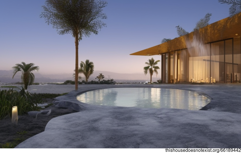 A Beach Sunset Home with an Eco-Friendly Exterior and a View of the Steamy Jacuzzi