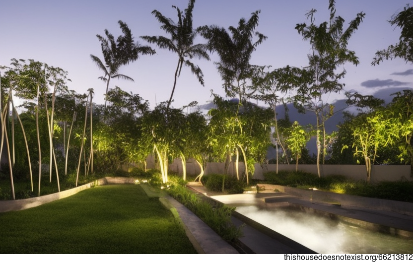 Eco-friendly minimalist garden with steamy hot spring view