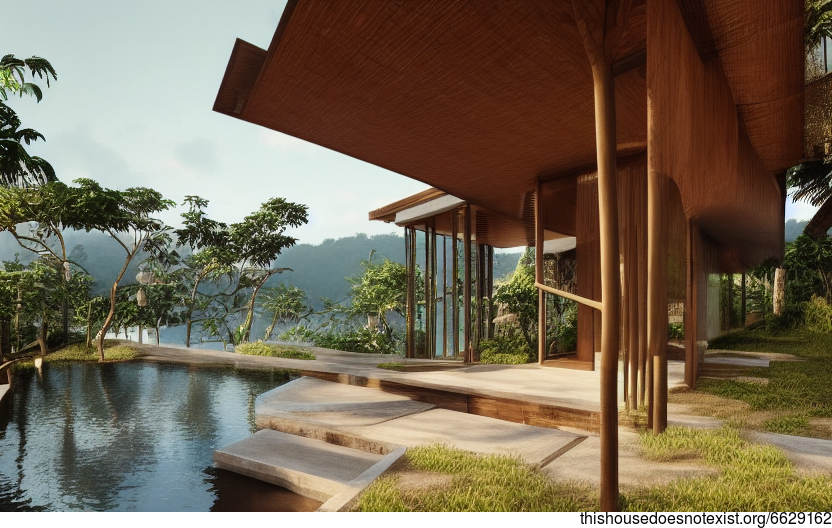A Bali-Inspired Home With Exposed Wood and Curved Bamboo