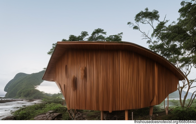 The Tribal House Exterior With a View of the Beach at 3pm, Taipei, Taiwan