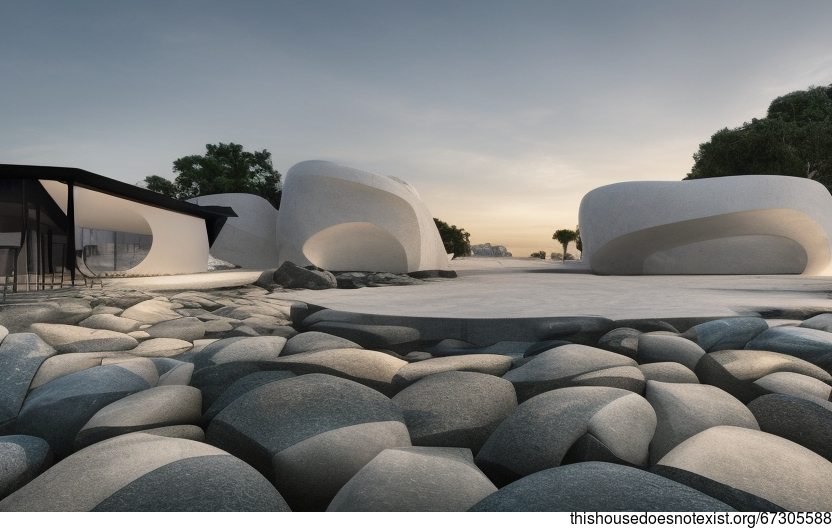 The Exposed Circular White Marble House on the Beach at Sunset in Milan, Italy