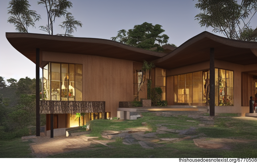 A Modern Architecture Home With Exposed Wood and Curved Bamboo