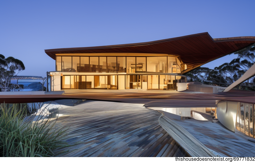 Tribal Modern House With Exposed Curved Wood, Glass, and Bamboo