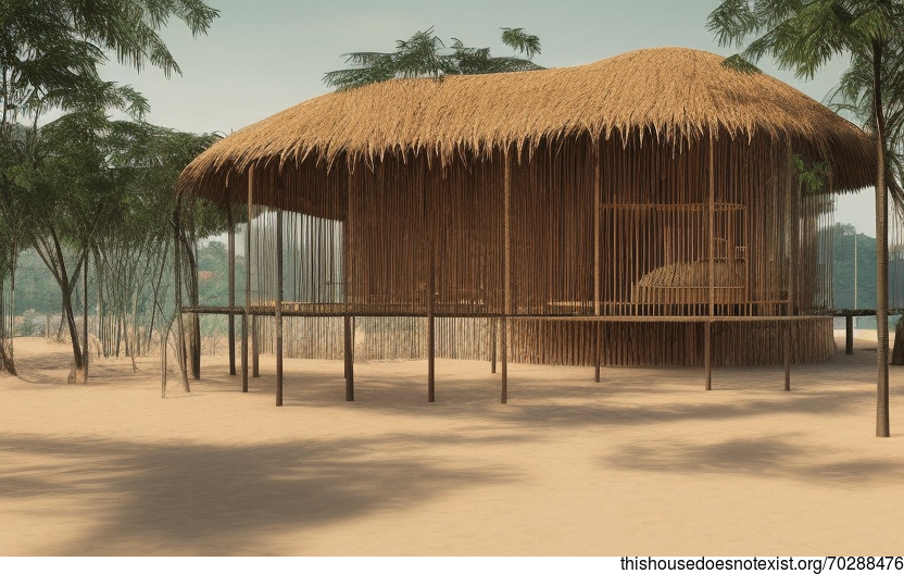 A Beachfront View of Tribal Houses Exposed to the Sun at Noon