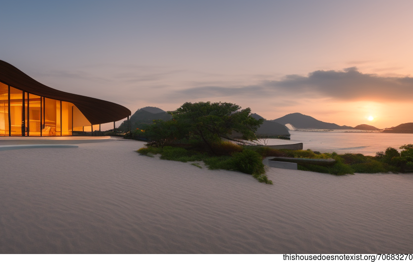 A Modern Architecture Home with a View of the Beach at Sunset in Seoul, South Korea