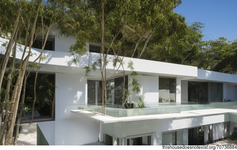 A Modern Architecture Home with Exposed Bamboo, White Marble, and an Infinity Pool