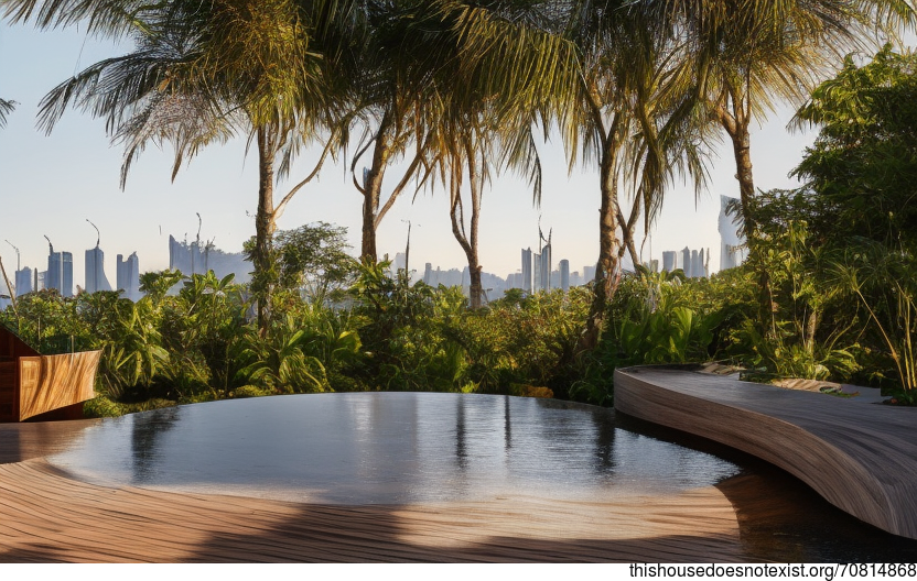 Beach House With Hanging Plants and Infinity Pool