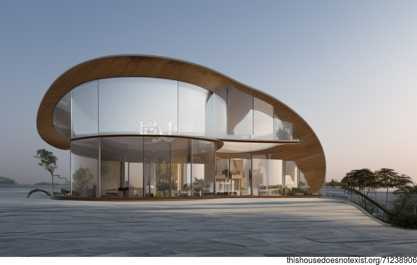 A Modern Home with an Exposed Curved Glass Facade and a Timber and Wood Interior in Shanghai, China