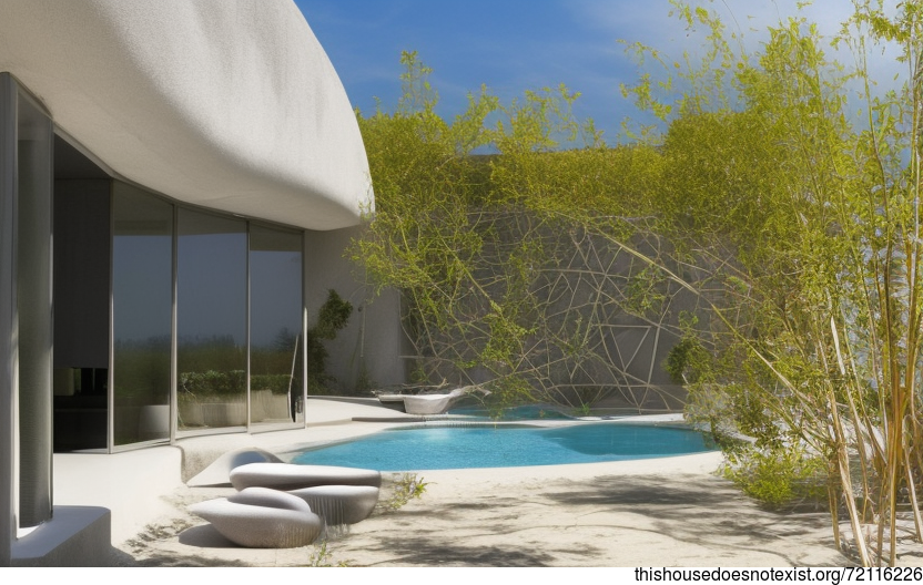 A Modern, Tribal House with an Exterior View of the Beach at Sunset in Madrid, Spain