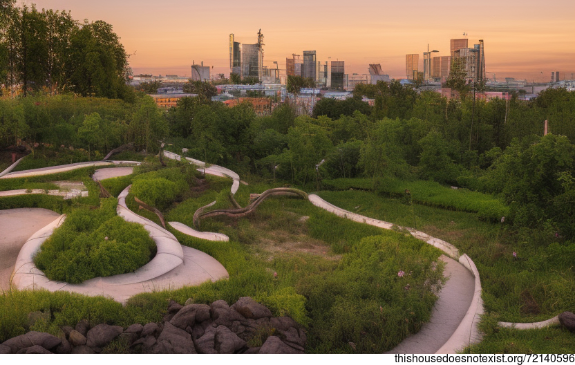 Eco-Friendly Garden With Exposed Curved Bejuca and Meandering Vines, Rocks and Bamboo in Moscow, Russia