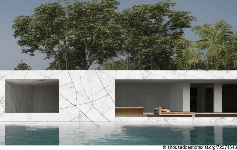 Exposed, Circular, White Marble, Wood, Stone, and Steaming Hot Springs