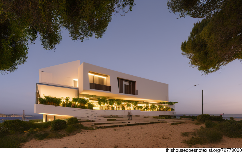 A Modern Beach House in Lisbon with Hanging Plants and a View of the city