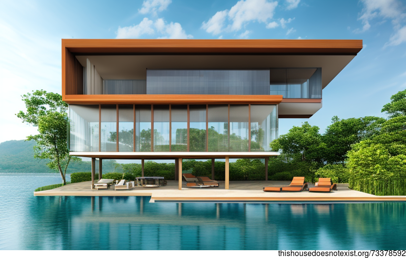 A Modern, Eco-Friendly, Minimalist House with an Infinity Pool and Exposed Curved Glass, Wood, and Bamboo