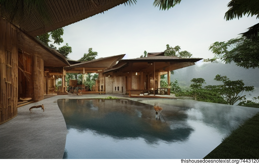Bali-Inspired Architecture with Exposed Wood and Stone Elements