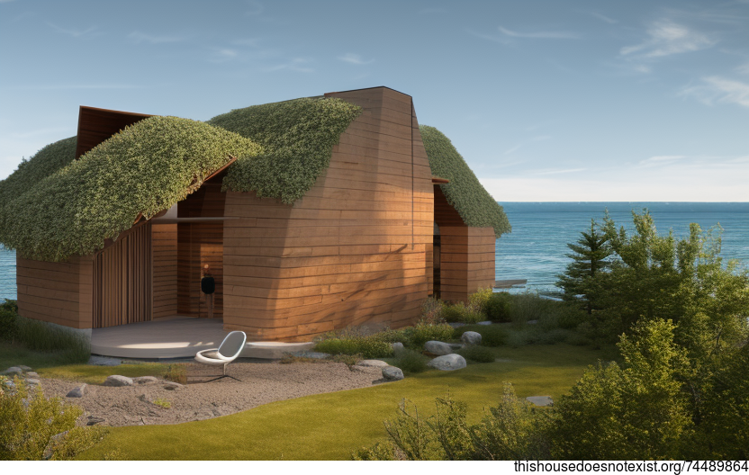 A Modern Beach House in Montreal with Hanging Plants and an Exposed Round Bejuca Meandering through Vines, Timber, and Stone