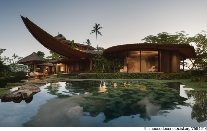 A modern architecture home with wood and stone elements inspired by traditional Balinese design