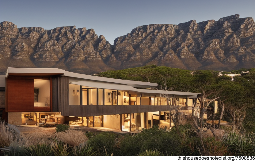 A nature-inspired black stone and wood home in Cape Town, South Africa