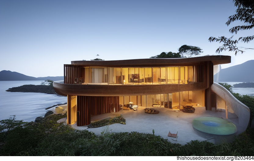 A modern architecture home in Florianopolis, Brazil that is made of wood and stone and designed with biophilia in mind