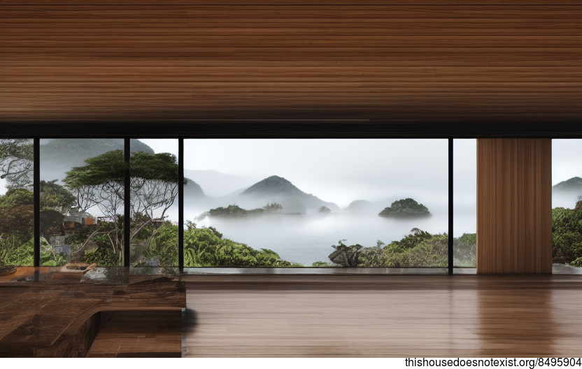 A Modern Architecture Home in Florianopolis, Brazil with an Exposed Wood Interior and Curved Bamboo Rocks