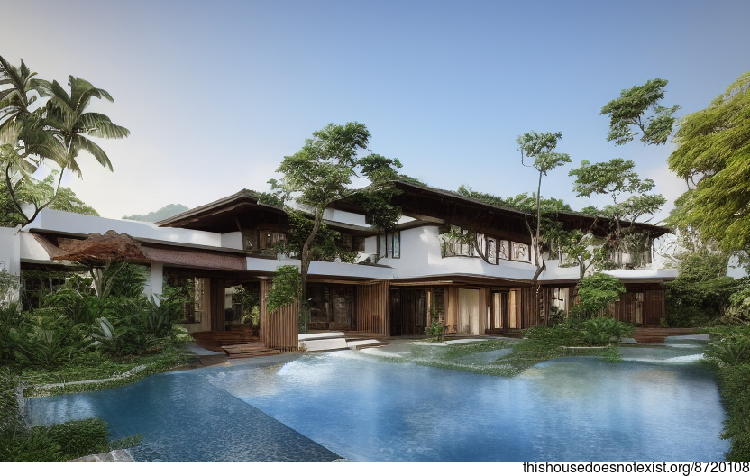 A Modern Architecture Home with Wood, Stone, and Bali Elements