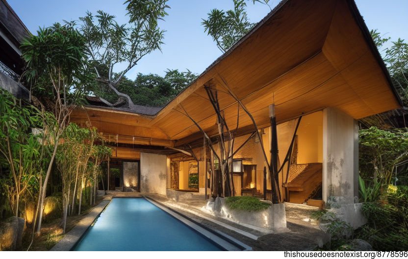 Bali-inspired home with exposed wood and curved bamboo exterior 

This modern home is inspired by Balinese architecture, with its exposed wood and curved bamboo exterior
