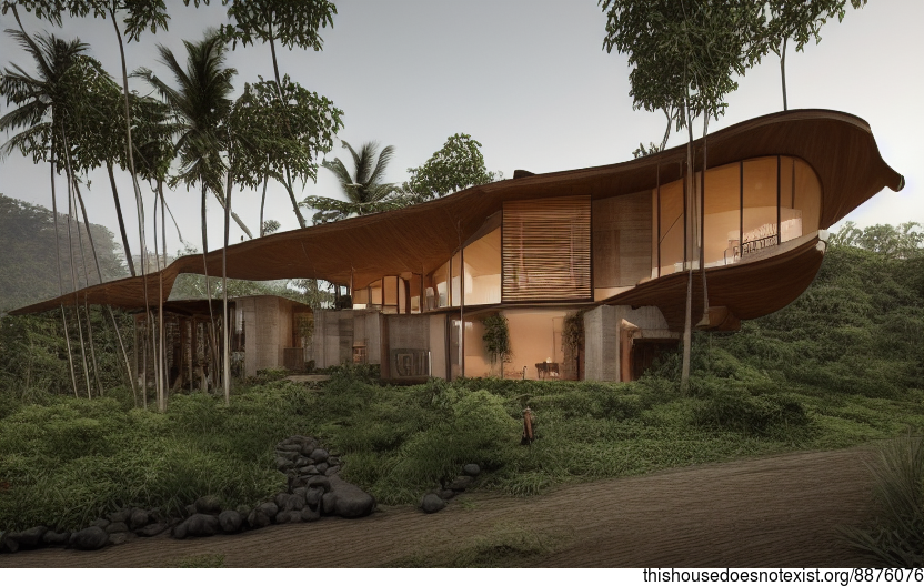A modern architecture home with wood and stone elements, designed in the Balinese style