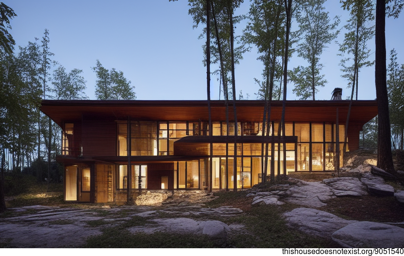 A modern home in Ottawa, Canada designed with exposed wood and stone elements