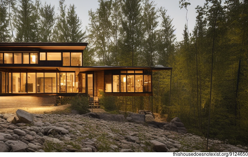 A Modern Architecture Home in Ottawa, Canada That's Made of Wood and Stone and Features a Curved Bamboo Roof