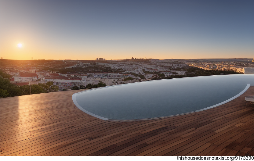 A Modern Architecture Home in Lisbon, Portugal With a Sunset Infinity Pool and Exposed Curved Wood