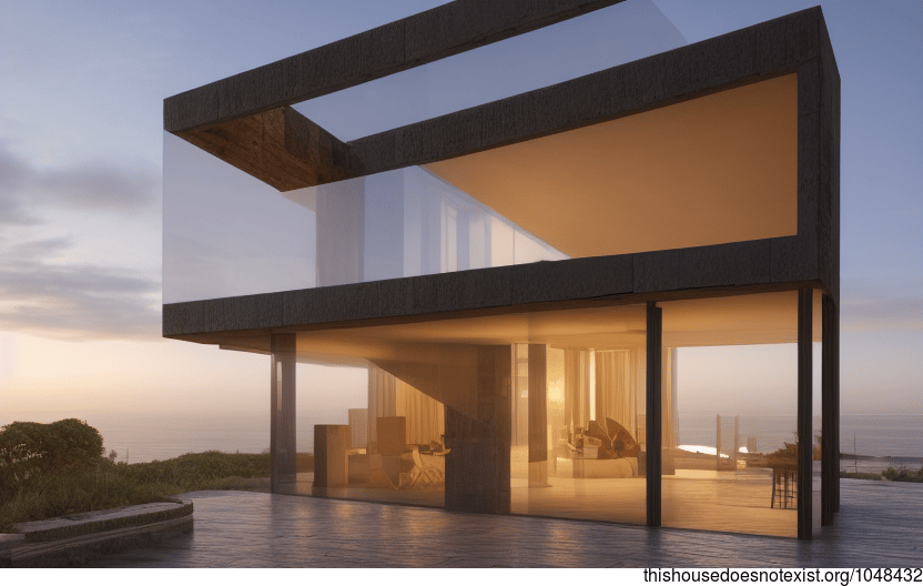 A Modern Architecture Home with Exposed Timber, Glass, and Rocks with Steaming Hot Springs Outside