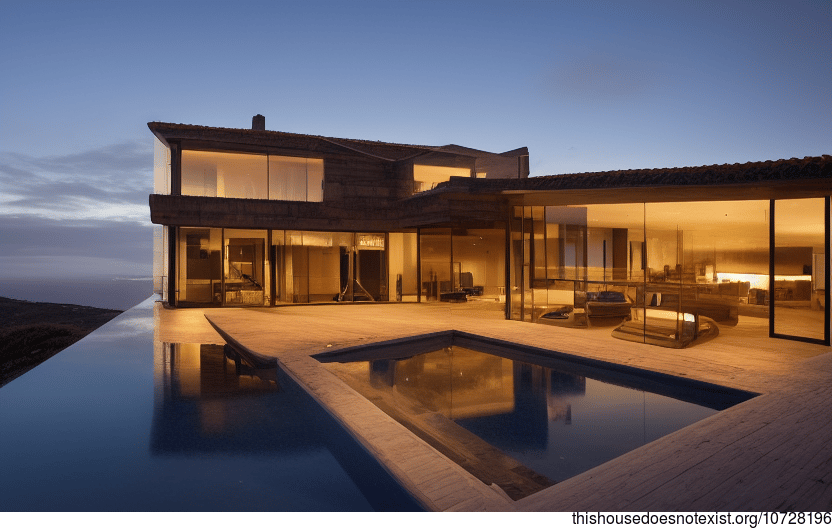 A Modern Architecture Home with an Infinity Pool and Exposed Curved Wood