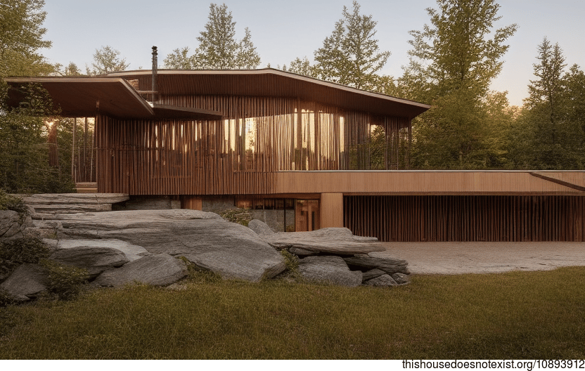 A Modern Architecture Home in Ottawa, Canada with an Exposed Wood Interior and Curved Bamboo Rocks