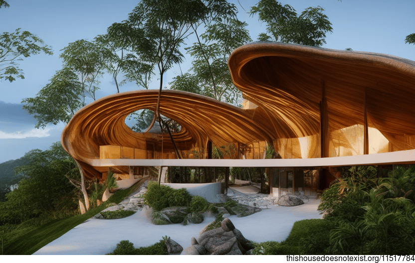 A Modern Samui Home with an Exposed Wood Interior and Curved Bamboo Rocks