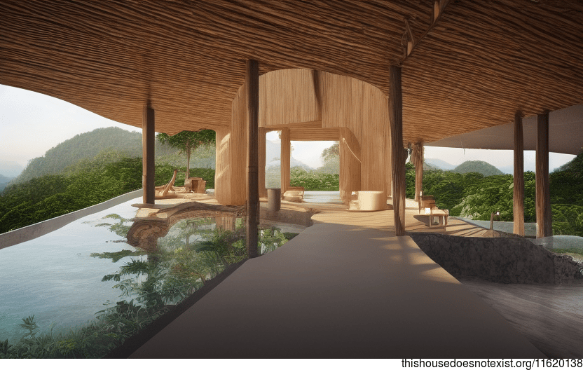 A modern home in Phuket, Thailand, made from sustainable materials like wood, stone, and bamboo