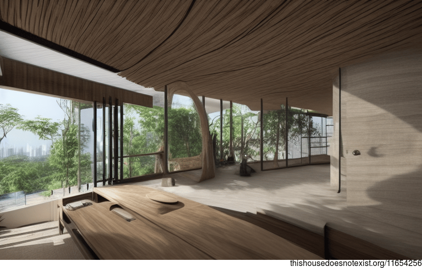 A modern architecture home in Bangkok, Thailand made from wood, stone, and bamboo