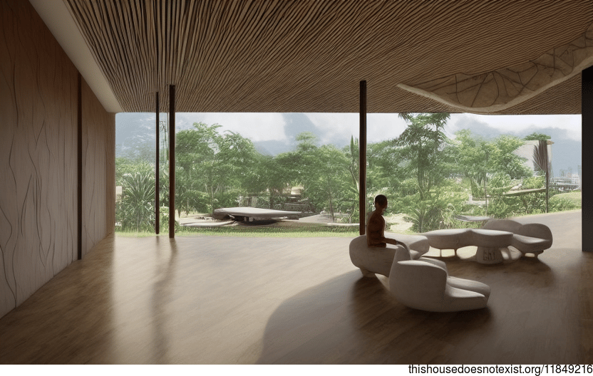A Modern, Sustainable Home in Bangkok, Thailand made from Exposed Wood, Curved Bamboo, and Rocks